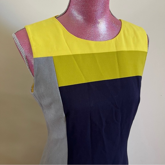 Calvin Klein Geometric Color Block Navy Yellow and Gray Formal Dress - Picture 3 of 5